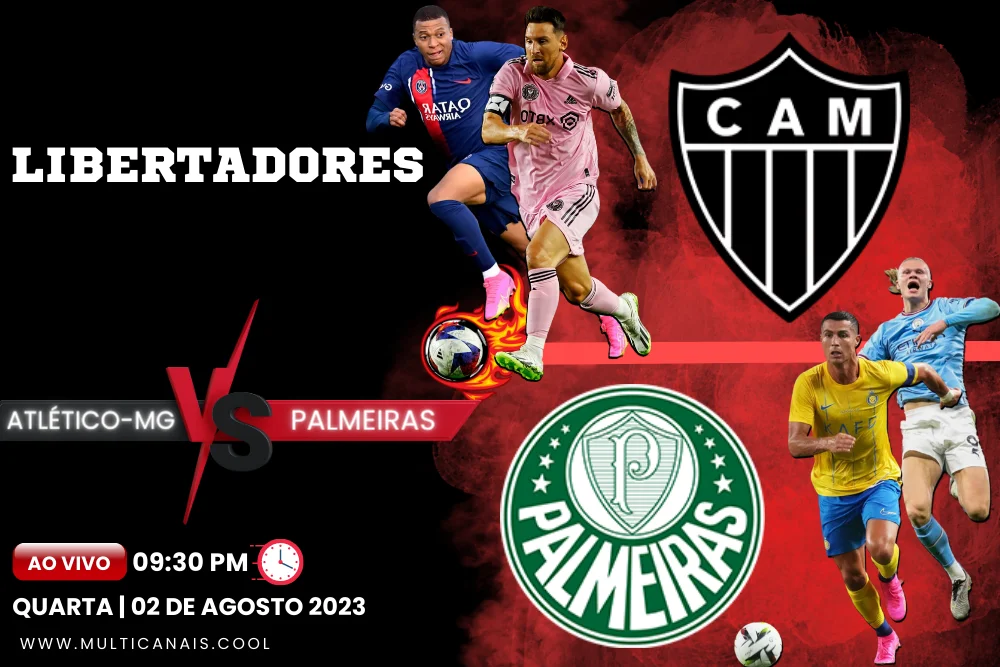 Banner da partida de futebol Atlético-MG x Palmeiras pela Copa Libertadores da América no Multicanais