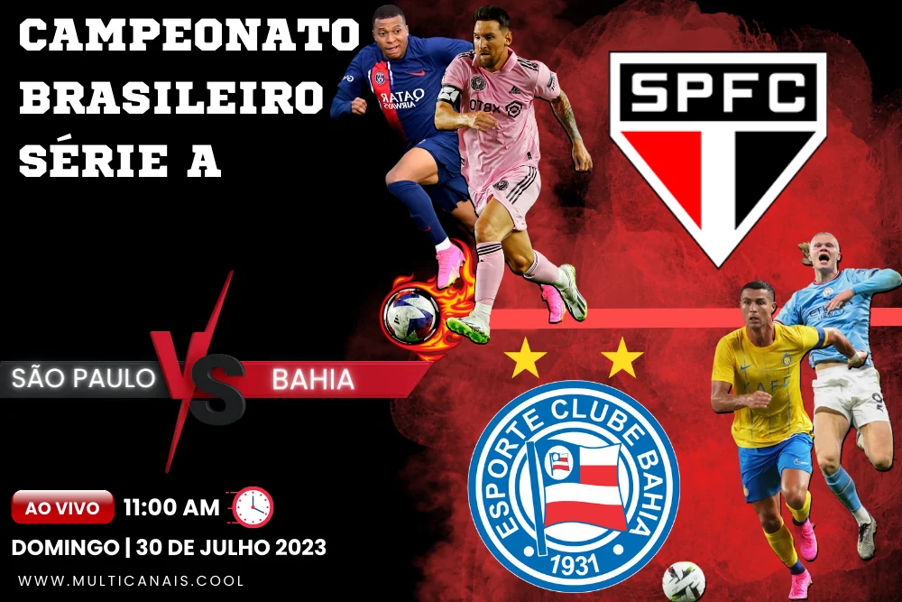 Banner do jogo de futebol São Paulo x Bahia pela Série A do Campeonato Brasileiro em multicanais