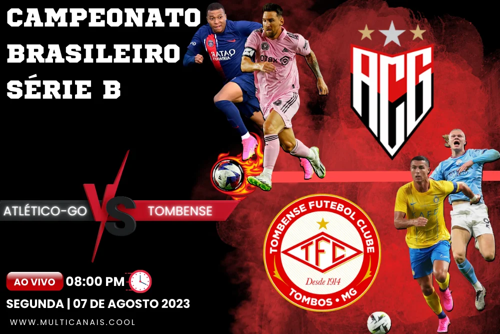 Banner do jogo de futebol ATLETICO-GO x TOMBENSE pelo Campeonato Brasileiro Série B em multicanais