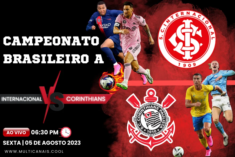 Banner do jogo de futebol INTERNACIONAL x CORINTHIANS pelo Campeonato Brasileiro A em Multicanais