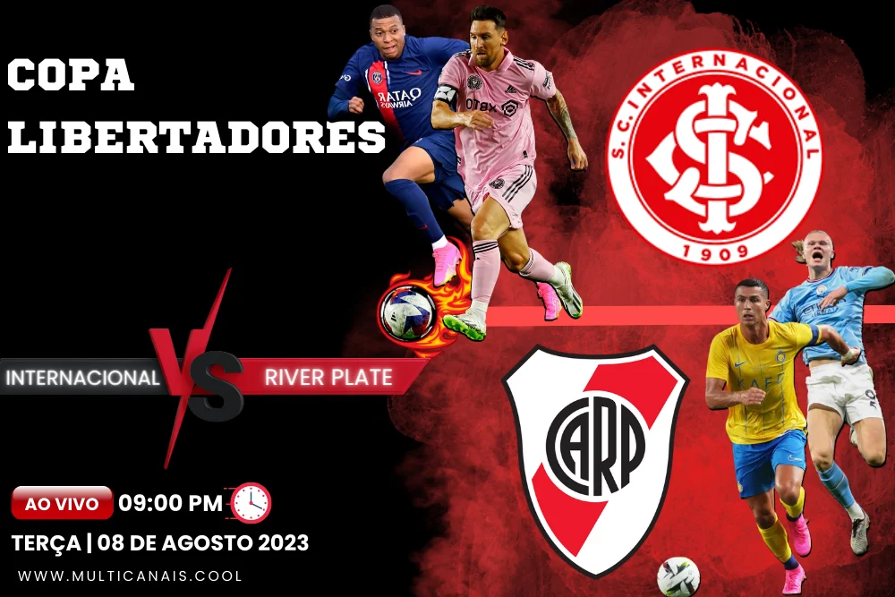 Banner do jogo de futebol Internacional x River Plate pela Copa Libertadores da América em Multicanais