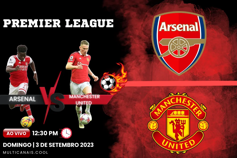 Banner do jogo de futebol ARSENAL x MANCHESTER UNITED para a Premier League em multicanais